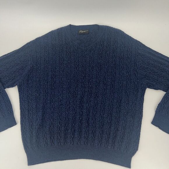 Men's Navy Blue 100% Merino Wool Knot Sweater 2XL KINGSSPORT - Picture 6 of 8